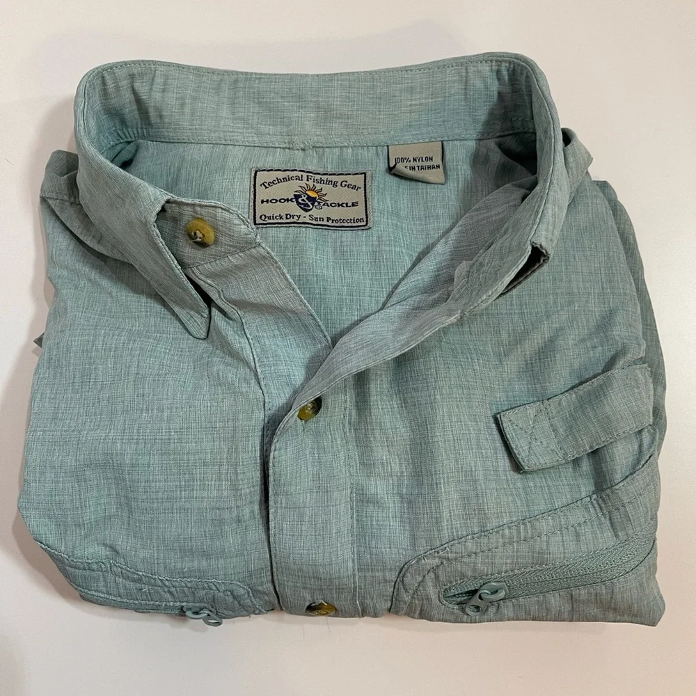 Hook & Tackle L Mens Air/X Fishing Gear Shirt 50 UV Protection Long Sleeve Blue - Picture 6 of 7